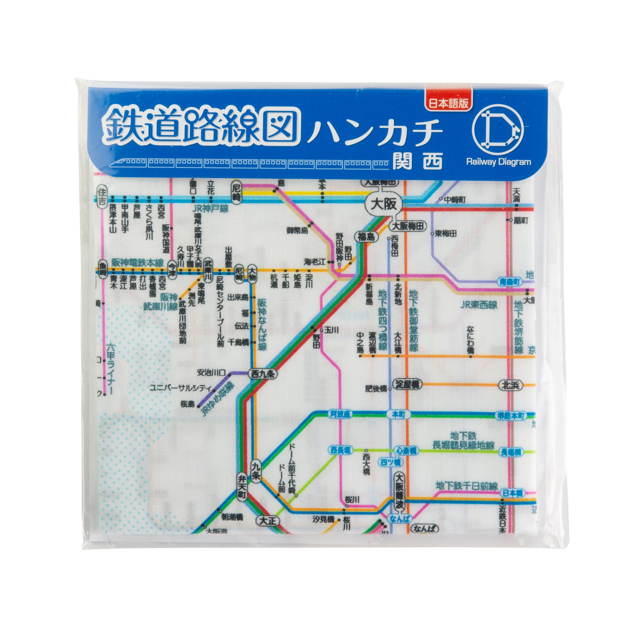 鉄道路線図ハンカチ 関西 日本語 | 東京カートグラフィック