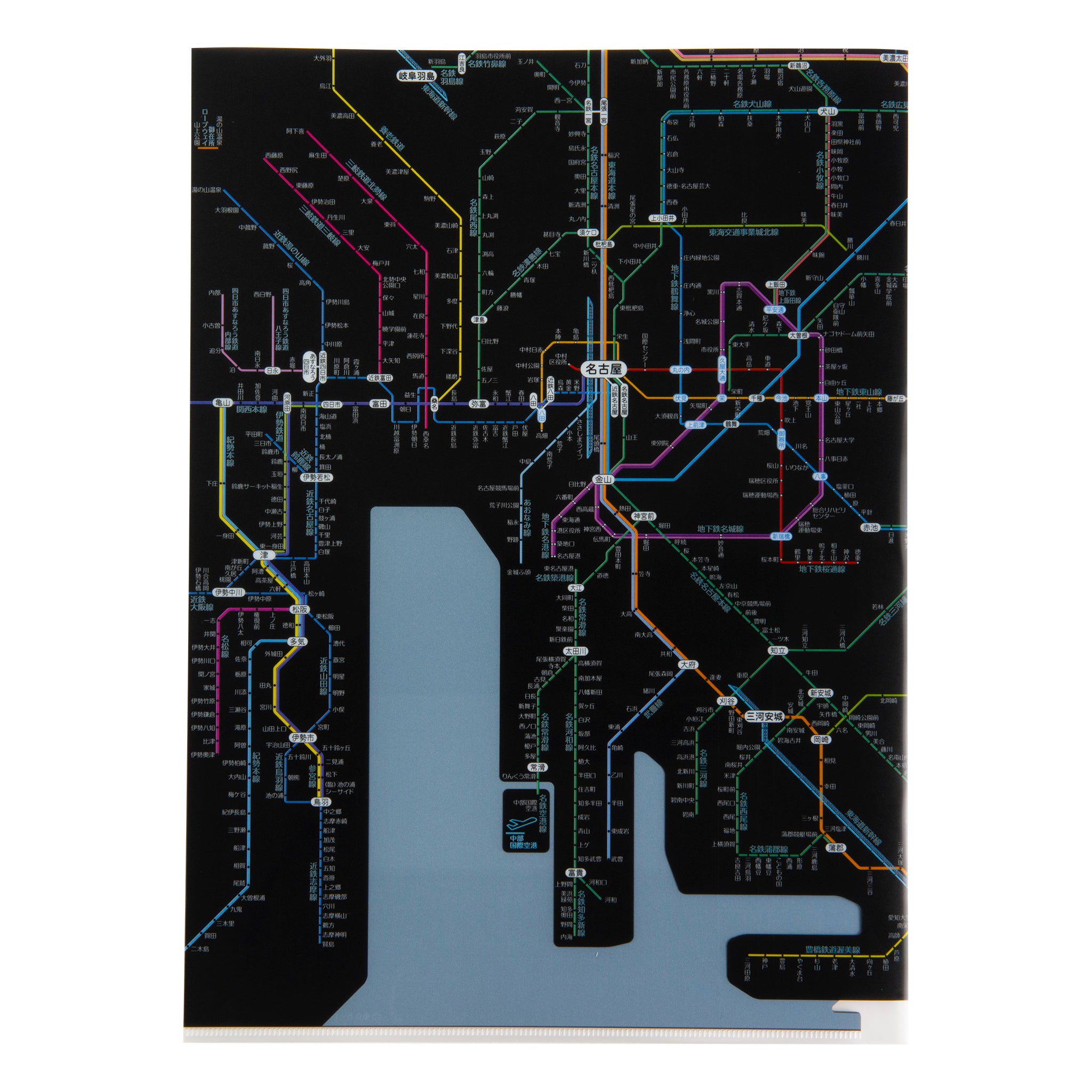 鉄道路線図クリアファイル 中部 日本語 ブラック | Tokyo Cartographic