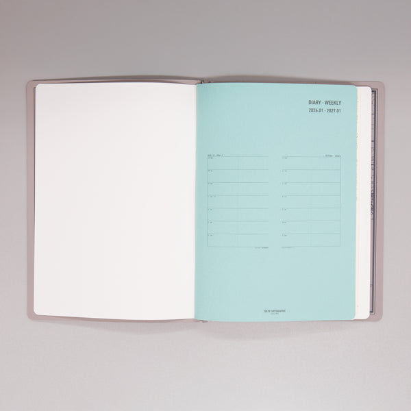 fixieダイアリーノートカバーA5キャメル＋26年度週間ダイアリー・横罫ノートセット