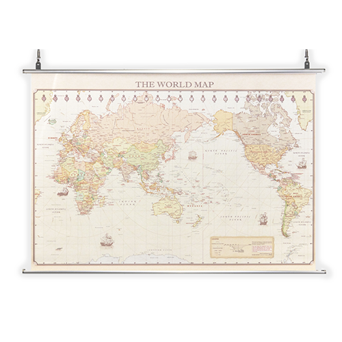 地図タペストリーレトロ調世界地図 A0 シルバー